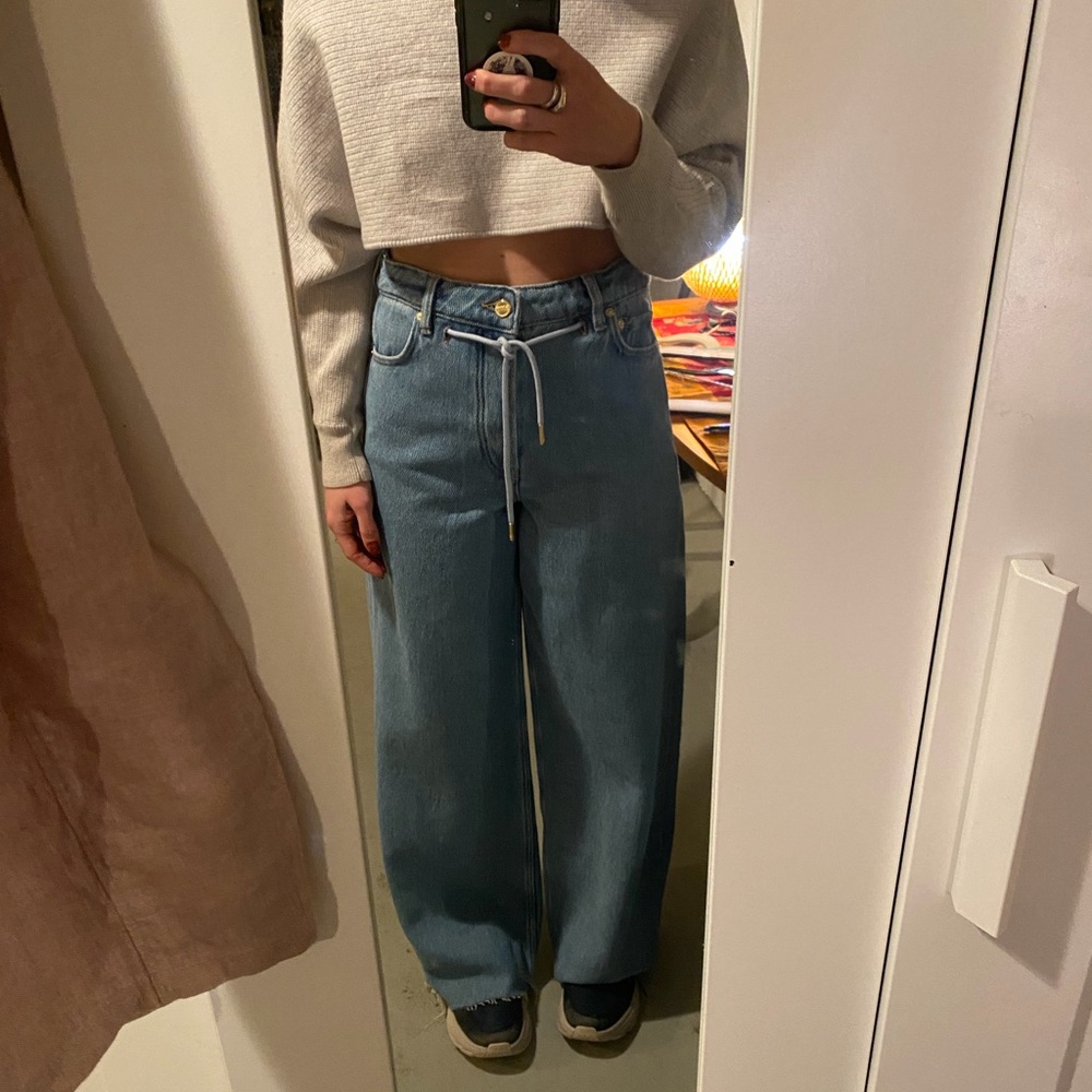 NWT Ganni Wide-Leg drawstring high waist jeans